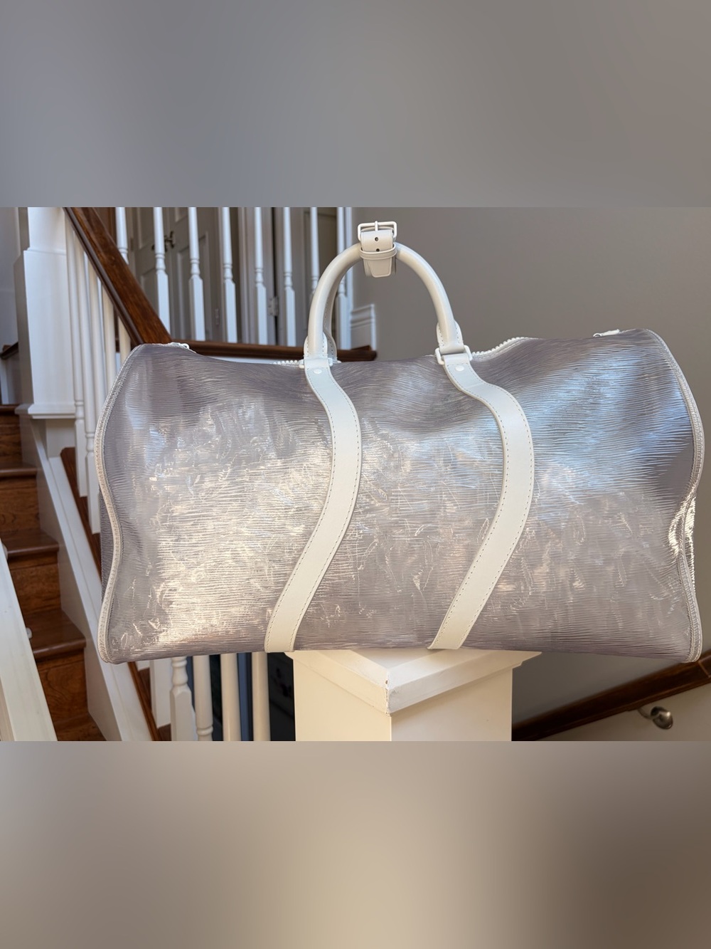 Louis Vuitton Wavy Keepall Bandoulière 50 in Transparent White Epi Plage PVC